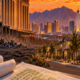 Editorial illustration of a former casino site, Las Vegas housing development, and property approvals