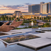 Editorial illustration of a Massachusetts casino acquisition discussion