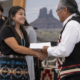 Editorial illustration of a tribal community scholarship presentation for students